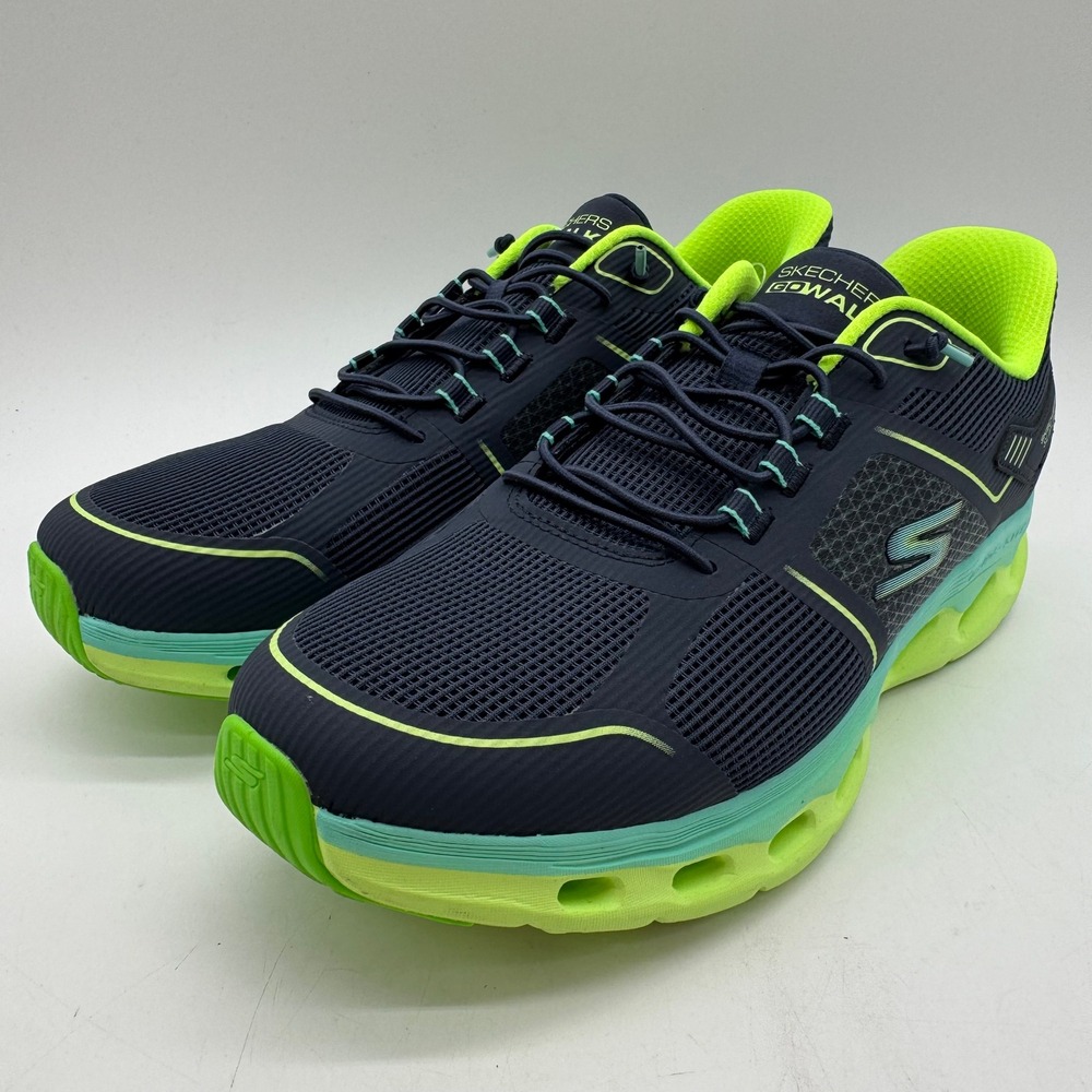 Skechers GO WALK Glide Step Elektra Slip Ins Women's 9.5 Navy Lime Sneakers
